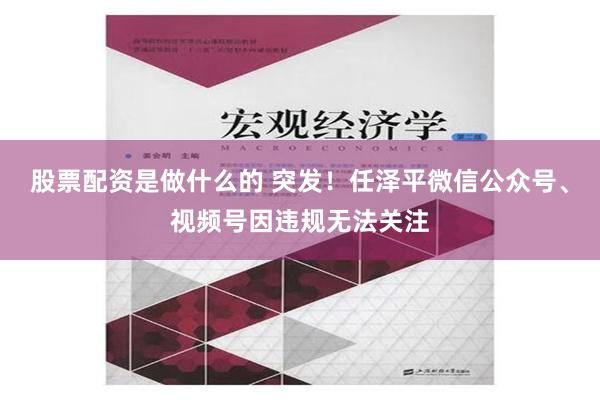 股票配资是做什么的 突发！任泽平微信公众号、视频号因违规无法关注